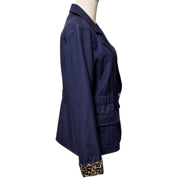 Iman Global Chic Navy & Leopard Print Blazer | Size M / Medium | NWT | Cheetah - Picture 3 of 7